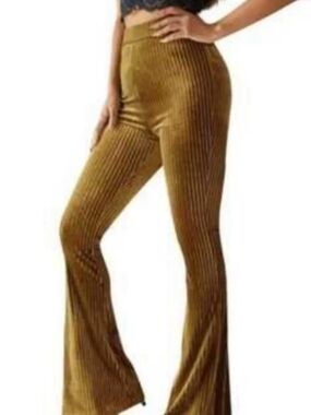 Aerie High-Waist Velvet Flare Pants - mustard brown size S